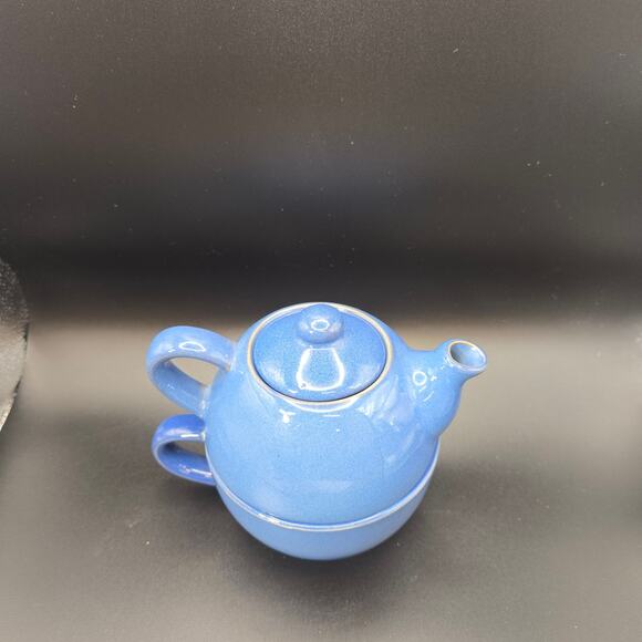 London Pottery Blue “Tea for One” Teapot & Cup Set Stoneware 6" England - Picture 3 of 11